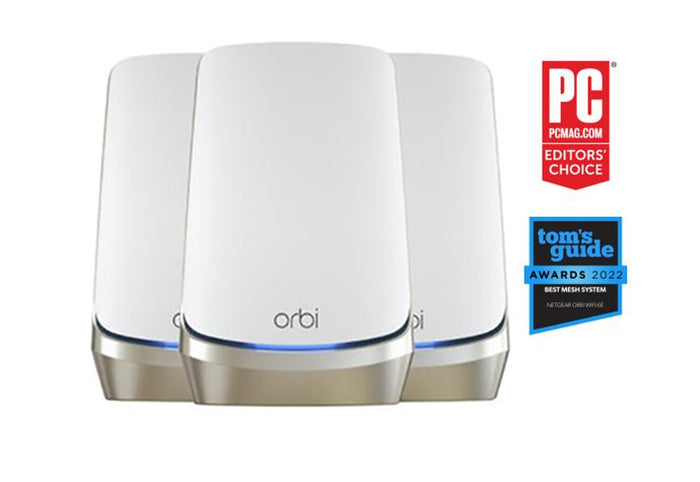 AXE11000 Mesh WiFi System (RBKE963) Orbi 960 Series Quad-Band WiFi 6E Mesh System, 10.8Gbps, 10 Gig Port, 3-Pack