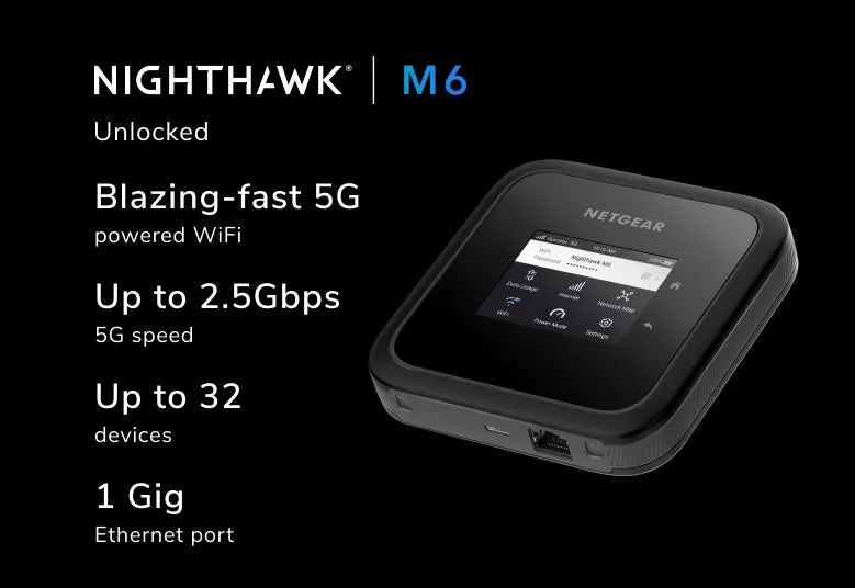 Nighthawk MR6150 M6 5G WiFi 6 Mobile Hotspot Router, Unlocked, Up to 2.5Gbps