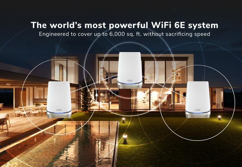 AXE11000 Mesh WiFi System (RBKE963) Orbi 960 Series Quad-Band WiFi 6E Mesh System, 10.8Gbps, 10 Gig Port, 3-Pack