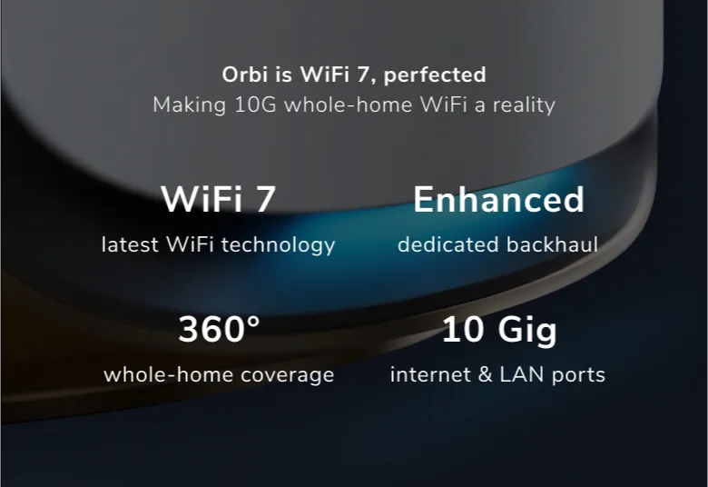 Orbi (RBE972S) 四頻 BE27000 WiFi 7 Mesh 無線系統 (2件裝) - 送 1 年 NETGEAR Armor