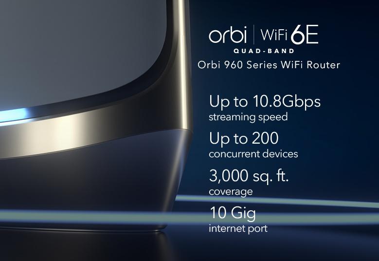 AXE11000 WiFi Router (RBRE960) Orbi 960 Series Quad-Band WiFi 6E Router, 10.8Gbps